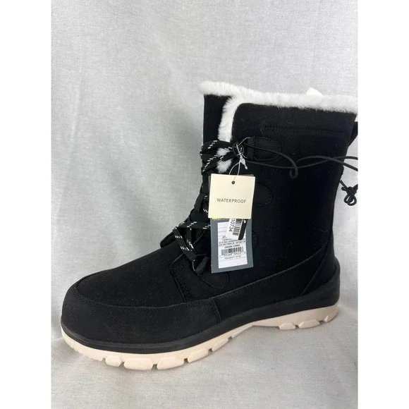 Universal Thread Jeti Waterproof Winter Boots Black Faux Fur Trim Size 10 NEW - Picture 3 of 6